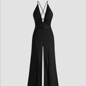 Solid Slit Leg Silk Jumpsuit